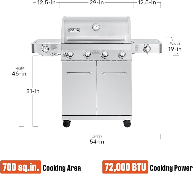 Monument Grills Larger 4-Burner Propane Gas Grills Stainless Steel with BBQ Cover(2 Items), Outdoor Use