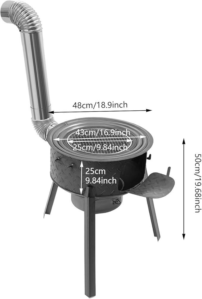 Wood Burning Stove, Steel Camping Stove with Furnace Rings, Chimney Pipes, Outdoor Heating & Cooking Hot Tent Stove, for Cooking, Backyard, Detachable