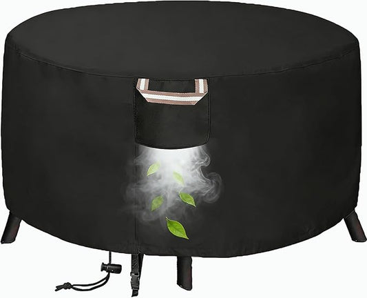 Round Propane Gas Fire Pit Cover 36 x 24 Inch, Waterproof Heavy Duty 600D Round Outdoor Fireplace Cover 36 inch, All-weather Protection For Patio Firepit / Fire Bowl 34/35/36 inch