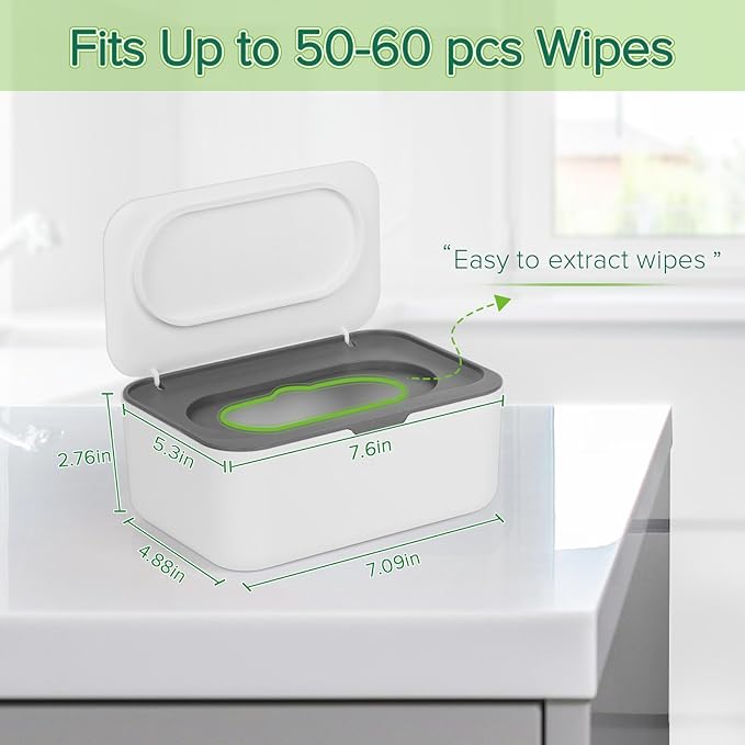 Baby Wipes Dispenser, Wipes Case Baby Wipe Holder Keeps Wipes Fresh, Non-Slip, Easy Open & Close (Gray)