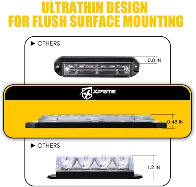 Xprite Amber/White LED Surface Mount Strobe Lights Kit, Grill Grille Side Marker Light Flashing Emergency Warning Light Assemblies w/Control Box for Trucks Vehicles ATV RV Cars Van 8PCS