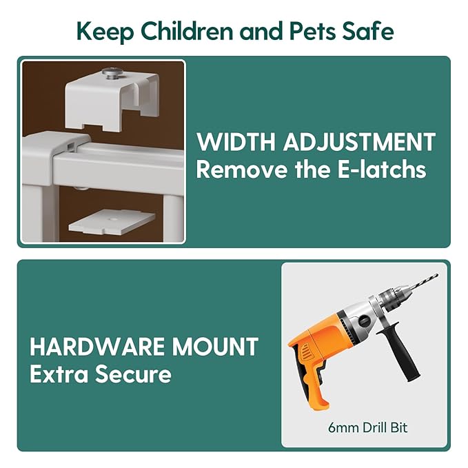 Babelio Baby Gate for Stairs, Kitchen & Doorways, No Bottom Bar| One-Handed Operation| Auto-Close| Hardware Mount (Drill Needed) Safety Dog/Pet Gate (Black - B17, 26-43" W, 28" H)