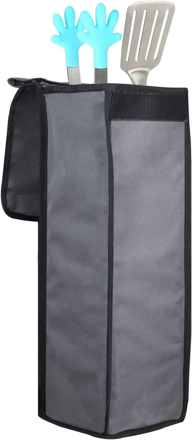 Grill Utensil Accessory Storage Bag Grey Waterproof BBQ Tool Storage Bags Grill Tools Foldable Barbecue Appliance Bracket Bag for Camping Hiking Barbecue（2 Pack）