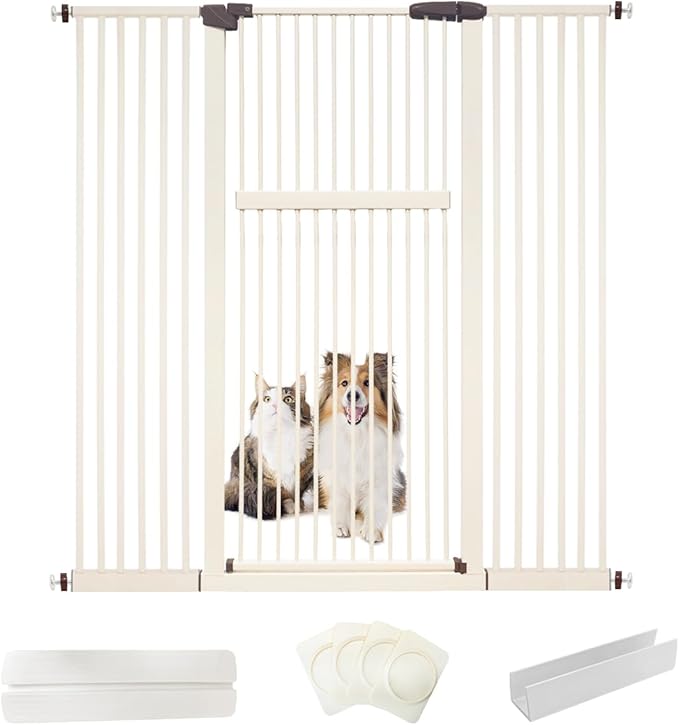 Lumizone Extra Tall Pet Gate 55.12" High Pressure Mounted 38.39"-59.24" Extra Wide (9 Sizes) 1.37" Gap for Cat Dog Stairs Doorway Hallway No Drilling Auto-Close (30.12"-59.24" W, Cream White)