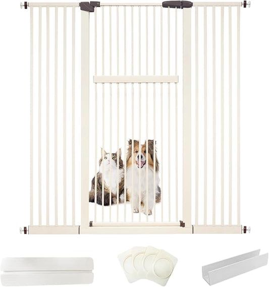 Lumizone Extra Tall Pet Gate 55.12" High Pressure Mounted 38.39"-59.24" Extra Wide (9 Sizes) 1.37" Gap for Cat Dog Stairs Doorway Hallway No Drilling Auto-Close (30.12"-59.24" W, Cream White)