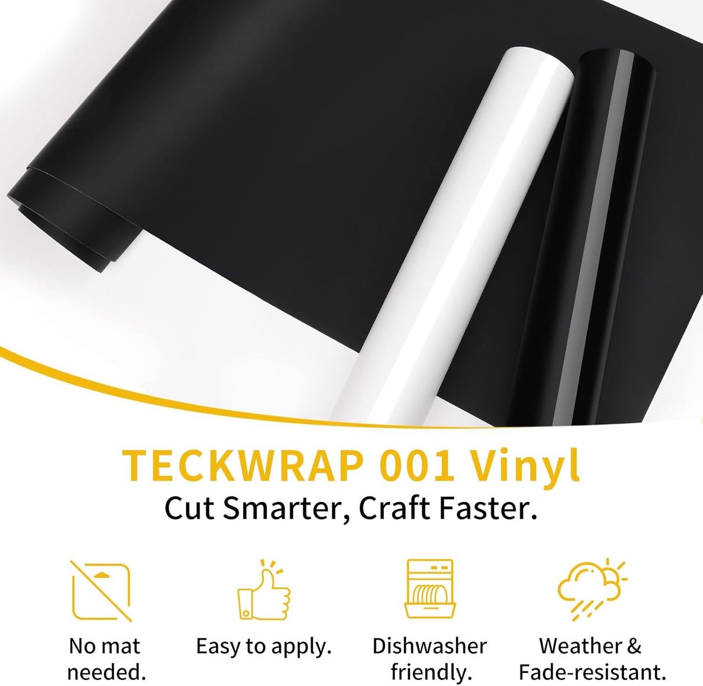 TECKWRAP Smart Permanent Vinyl, (13in x 14ft) - Adhesive Craft Vinyl - Matless Cutting & Easy to Apply for DIY Decal Projects with Maker 3 / Explore 3 Machines, Matte Black