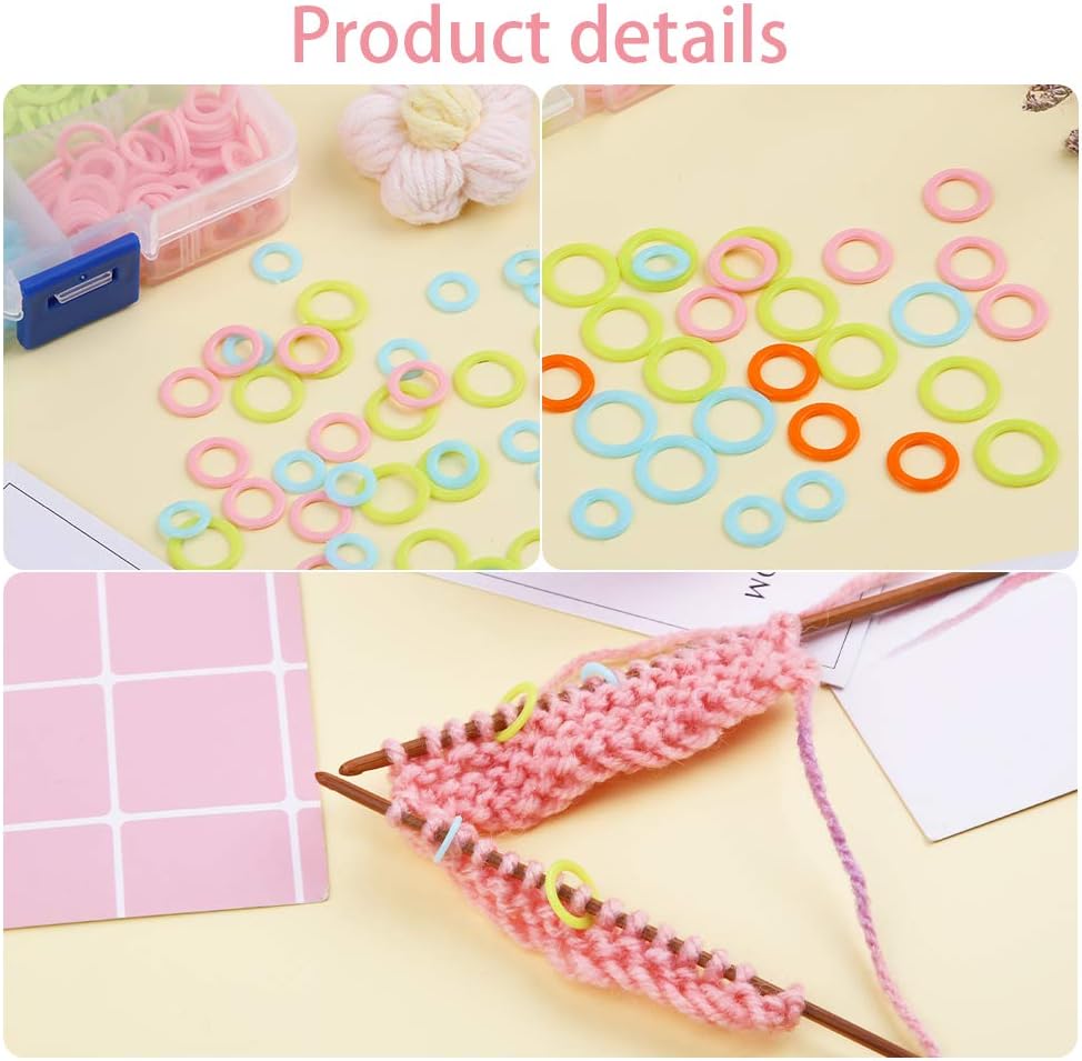 LUNARM 380 Pieces Colorful Knitting Stitch Markers Rings, Stitch Markers Rings(S/M/L) with Portable Storage Box for Sewing DIY Knitting Handcrafts