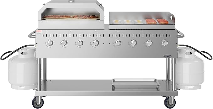 KoolMore 60 in. 8-Burner Commercial Outdoor Propane Gas BBQ Grill with 30 in. Griddle and 30 in. Pizza Oven in Stainless-Steel, ETL Listed (CGKIT6-G30P30)