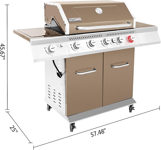 Royal Gourmet GA5403C 5-Burner Propane Gas Grill with Side Burner & Warming Rack, Outdoor BBQ Grill with 74,000 BTUs Output & 738 Sq. in. Cooking Area for Outdoor Barbecue, Coffee