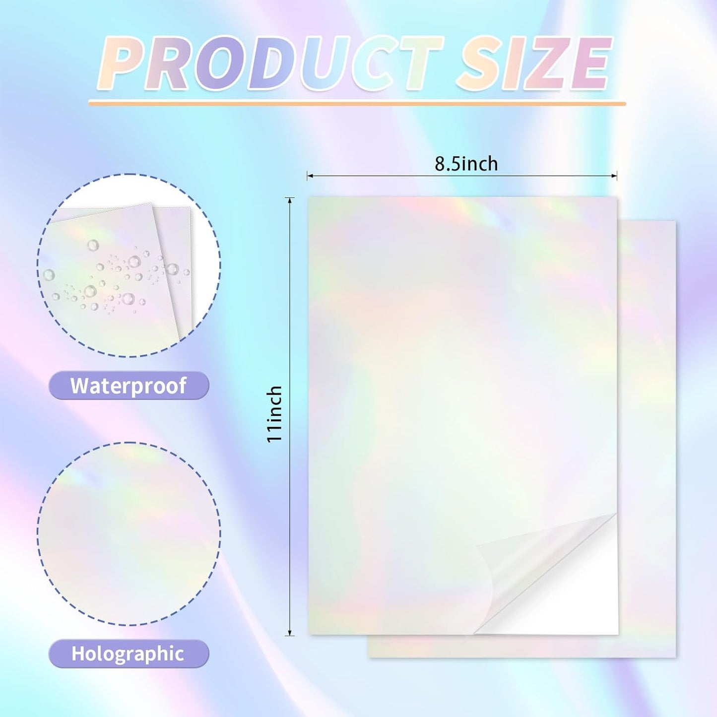 20 Sheets Holographic Sticker Paper,8.5x11 Inch Clear Printable Vinyl Sticker Papers,Self-Adhesive Waterproof for Inkjet/Laser Printer（Clear Laser）