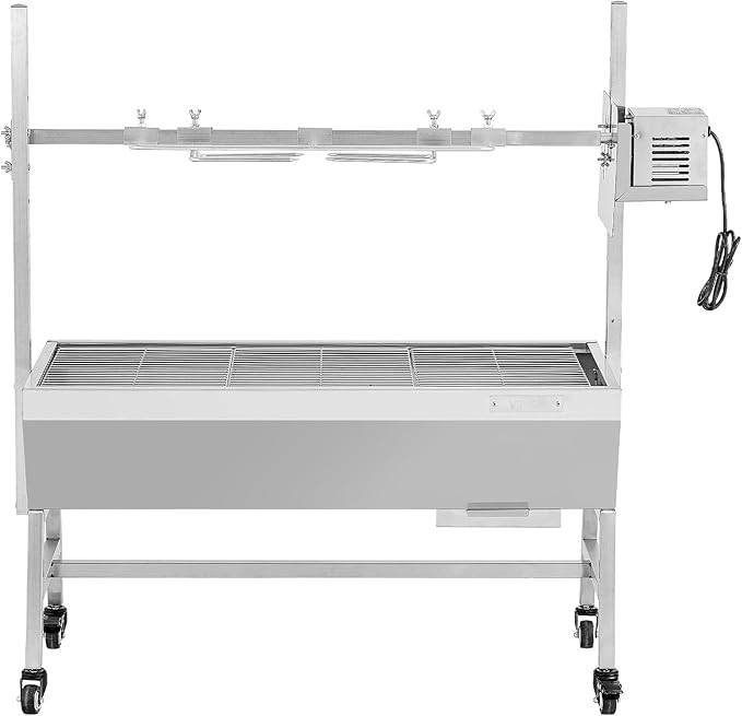 VEVOR Rotisserie Grill, 37in BBQ Outdoor Pig & Lamb Spit Roaster, Charcoal Spit Roaster with 132 LBS Capacity, Wheels, 7-Level Height, Stainless Steel Electric Rotisserie Grill Kit for Camping Outdoor