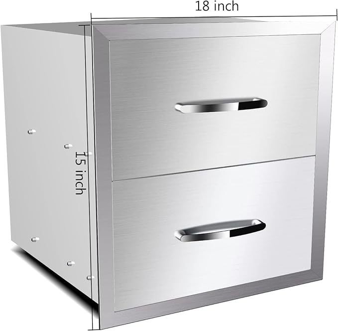 Outdoor Kitchen Drawers, Box Frame Style Flush Mount BBQ Drawer w/Stainless Steel Handle, BBQ Island Drawers For Patio Grill Station,Double Drawers