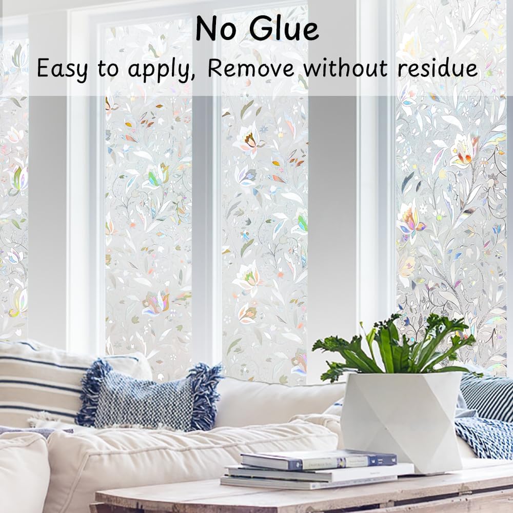 NINETREX Window Privacy Film,3D Stained Glass Window Film,Decorative Window Covering Sun Blocking Vinyl Static Cling Anti-UV Heat Control for Home Decor,Tulip 23.6 x 78.7inch