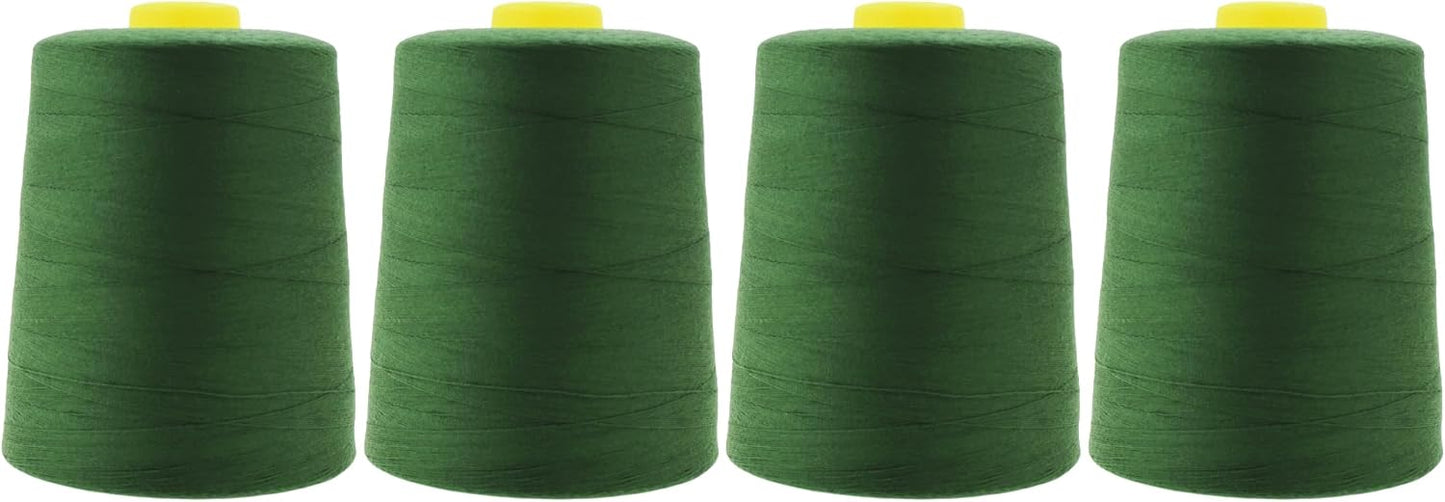 Mandala Crafts 4 Pack of Serger Threads Cones Spools - 20S/2 24000 Yards Polyester Hunter Green Threads for Sergers Machine and Overlock Quilting Sewing Machine
