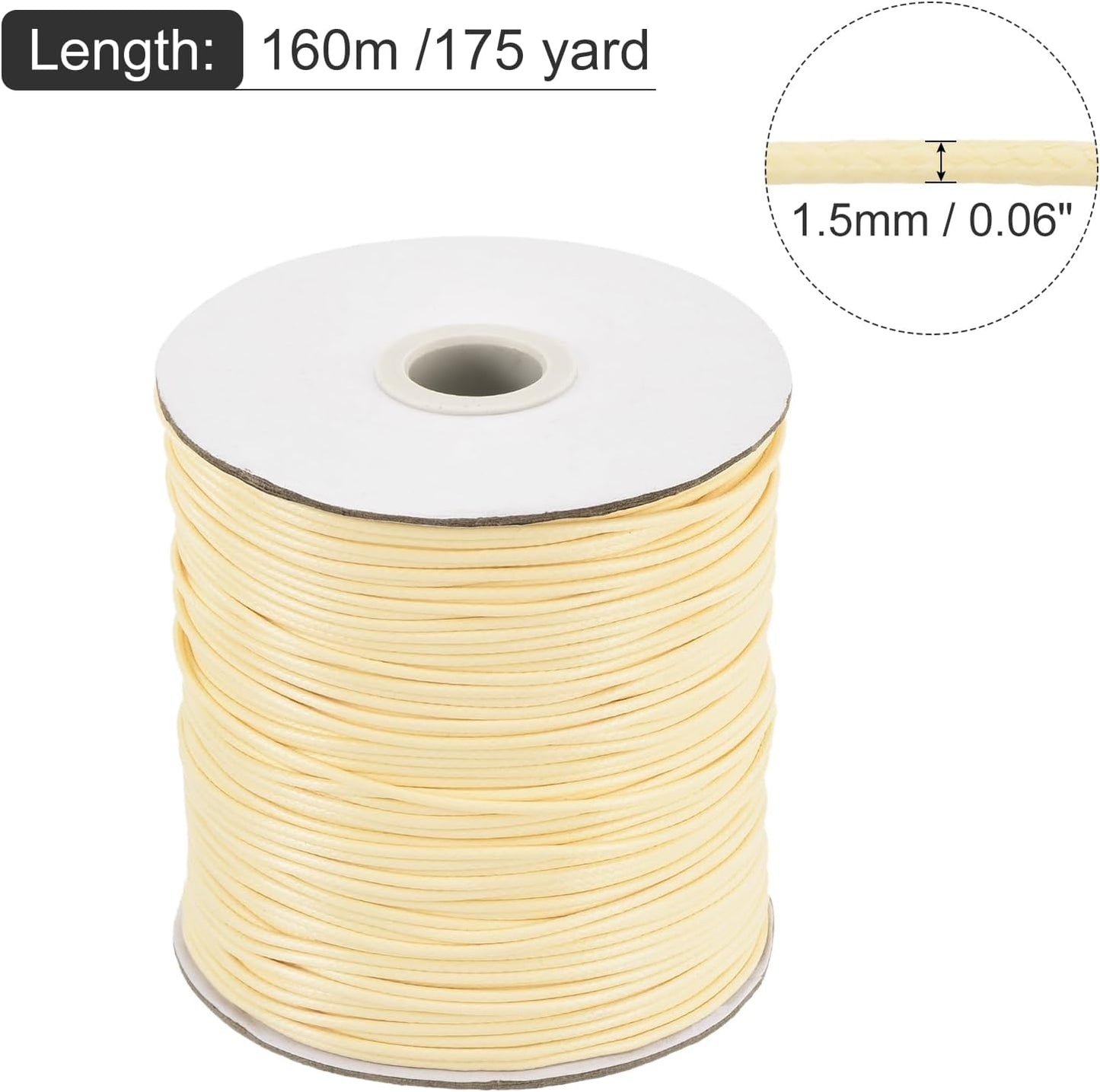 MECCANIXITY Waxed Cord 1.5mm Waxed Polyester Cord 175 Yard Wax String for Bracelet Making,Necklaces, Beading,Jewelry Making and DIY Crafts(Beige), 0.06 inch-Dia