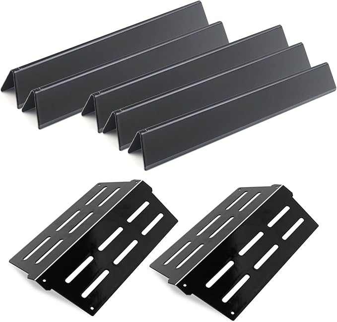 17.5"Flavorizer Bars and 13.26" Heat Deflectors for Weber Genesis 300 Series Grills with Front Control Knob, Genesis S310 S320 S330 E310 E320 E330,for Weber 7620 7621 (7620*5+7622*2, Porcelain Steel)