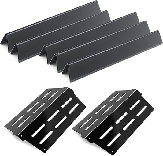 17.5"Flavorizer Bars and 13.26" Heat Deflectors for Weber Genesis 300 Series Grills with Front Control Knob, Genesis S310 S320 S330 E310 E320 E330,for Weber 7620 7621 (7620*5+7622*2, Porcelain Steel)