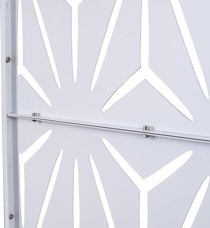 Outdoor Privacy Screen, 76" H x 48" W Decorative Metal Panel, Steel Privacy Divider with Freestanding Base, Ideal for Garden, Patio, or Balcony, White