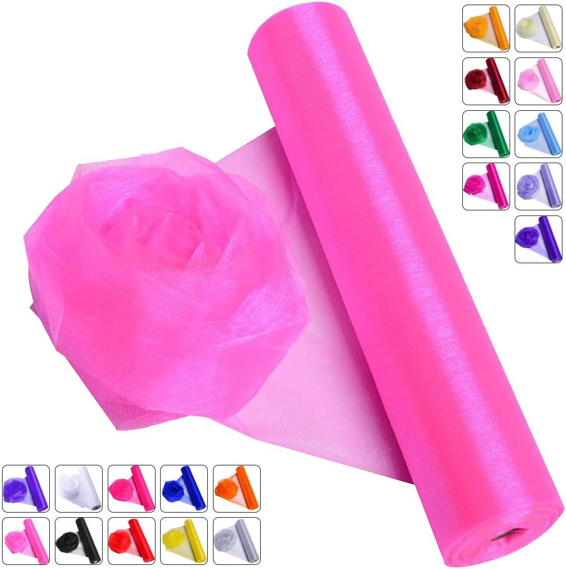Crystal Organza Fabric Tulle - 16" by 50 Yards Sheer Fabric for Wedding Party Decoration Bridal Shower Tutu Roll Netting Spool Ribbon Wrapping (Pink)