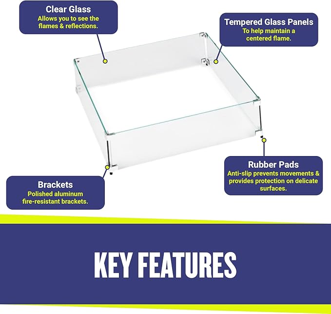 23.5" X 23.5" x 6” Square Glass Flame Guard