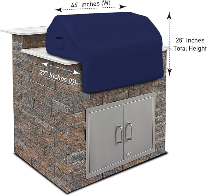 Covers & all Built-in Outdoor Grill Cover, Durable 12 Oz Waterproof Cover Max Material with Air Pocket & Elastic for Snug Fit (44" W x 27" D x 26" H Inches, Blue)