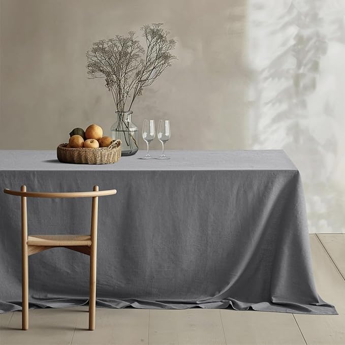 MIULEE Linen Cotton Blend Tablecloth Rectangle, Luxury Waterproof Stain Resistant Durable Farmhouse Oblong Table Cloth for Dining Party Christmas Weddings Birthday, 52 x 84 inch, Light Grey