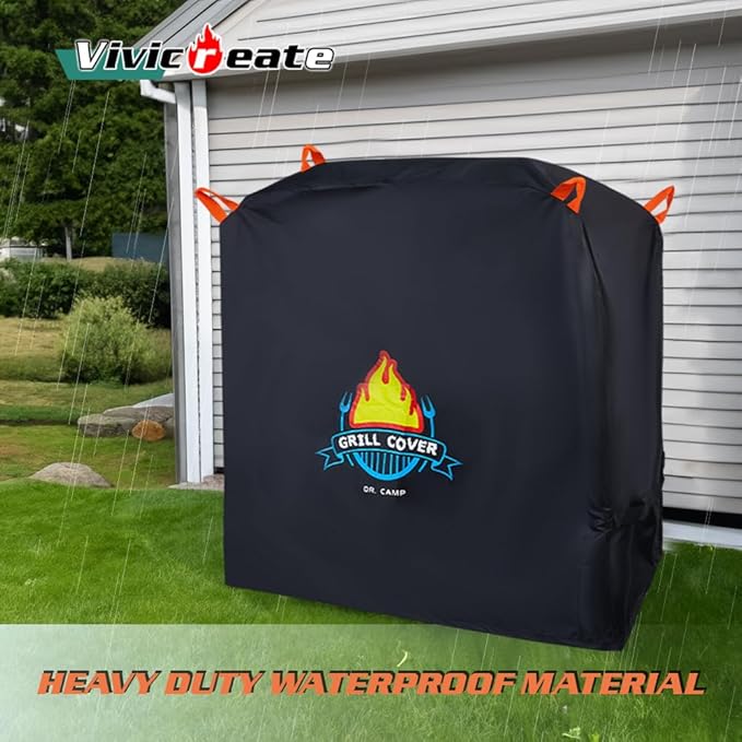 Vivicreate Waterproof BBQ Grill Cover 52 Inch Heavy Duty 420D Fabric Outdoor Barbecue Cover Weatherproof UV Protection Windproof Fits Weber Char-Broil Nexgrill Traeger Smoker Parrilla