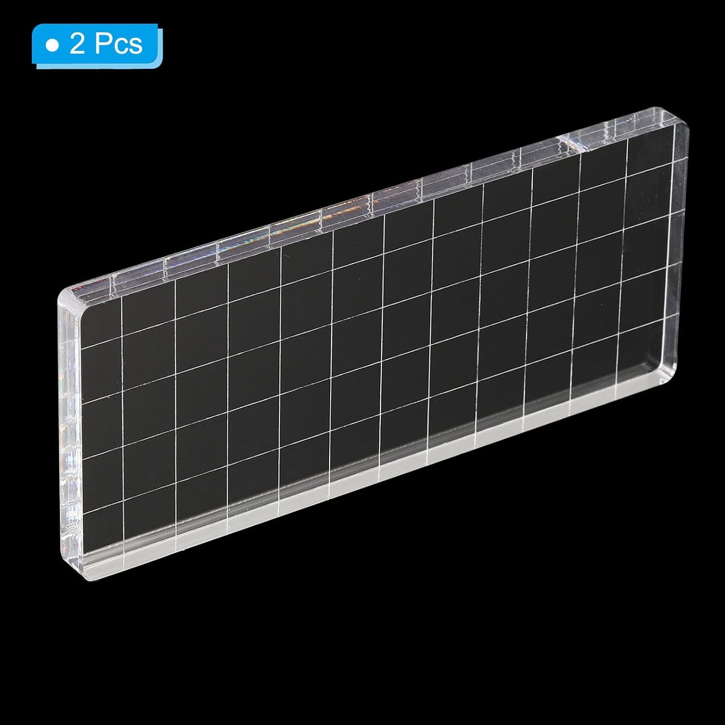 PATIKIL 5" x 2" Acrylic Stamp Block, 2 Pack Clear Stamping Block with Grid Lines Decorative Mounting Blocks Square for Scrapbooking DIY Crafts Card Making