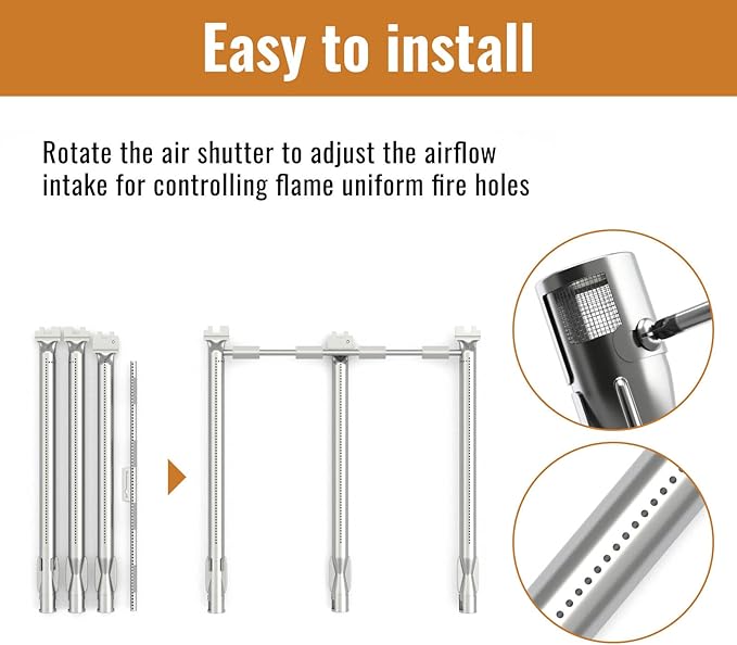 Grill Replacement Parts for Weber Spirit II 300 Series, GS4 Spirit II E310 E320 E330 S310 S320 S330 68950 (Front-Mounted Control), 15.3" Flavorizer Bars 7636 and 18" Burner Tubes Set 69787