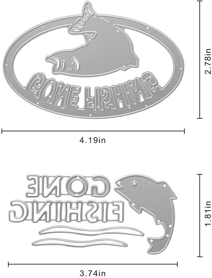 Metal Gone Fishing Words Cutting Dies, Two Fish Die Cuts Embossing Stencils Template Mould for Card Scrapbooking and DIY Craft