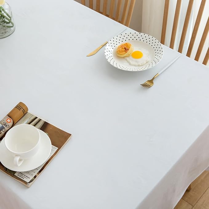 LIBERECOO Vinyl Tablecloth with Flannel Backing, Solid White, Waterproof, Stain-Resistant, Easy-Clean Table Cover for Dining, Kitchen, and Outdoor Use, 60" x 60" Square