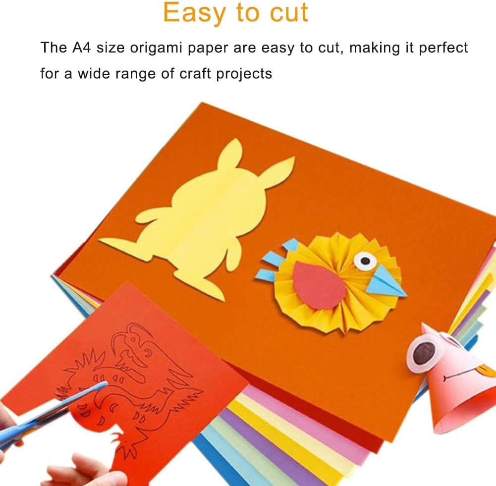A4 Origami Paper White 100 Sheets, 8.27×11.7 inch Double Sided Color Easy Fold Big Origami Paper A4 Colored Copy Papers Thin 70gsm for Beginners, DIY handwork Art and Craft Projects (210 x 297 mm)