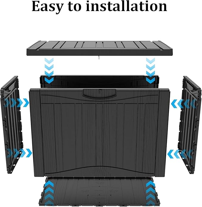 45 Gallon Resin Deck Box, Waterproof Outdoor Storage Box for Patio, Poolside, and Garden, Lockable UV-Resistant Storage Bin Bench Cabinet for Small Spaces, Black