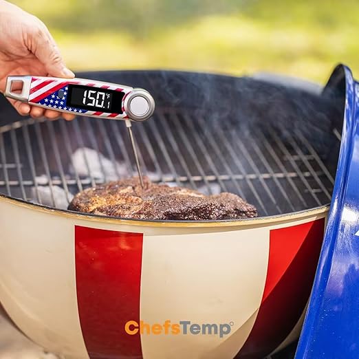 Finaltouch X10 Instant Read Digital Meat Thermometer NSF Certified Waterproof Professional for Cooking Grilling BBQ Baking Candy Oil with Rotating Probe and Backlit Display (Patriotic Limited Edition)