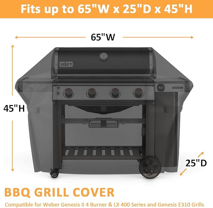 Grill Cover for Weber Genesis II 400 Series, 4 Burner Waterproof Cover for 7131 Weber Genesis II LX 400 Series Summit 400 Grills Cover, 65 Inch BBQ Outdoor Cover for Genesis2 Grill
