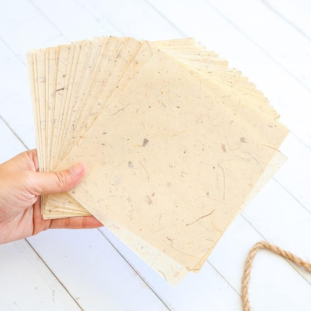 Natural Fiber Mulberry Tree,Banan Bark 6 x 6 Inches Square Origami Paper Arts Folding Craft, Decoration Paper,Writing Painting Square Folding Paper for DIY Crafts, 50 Sheets (Vintage, 6"x6")