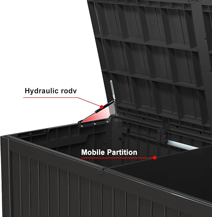 180 Gallon Resin Outdoor Deck Box Waterproof Patio Furniture, Garden Tools, Cushions, Pool Accessories Outside Storage (Black, 180 Gallon)