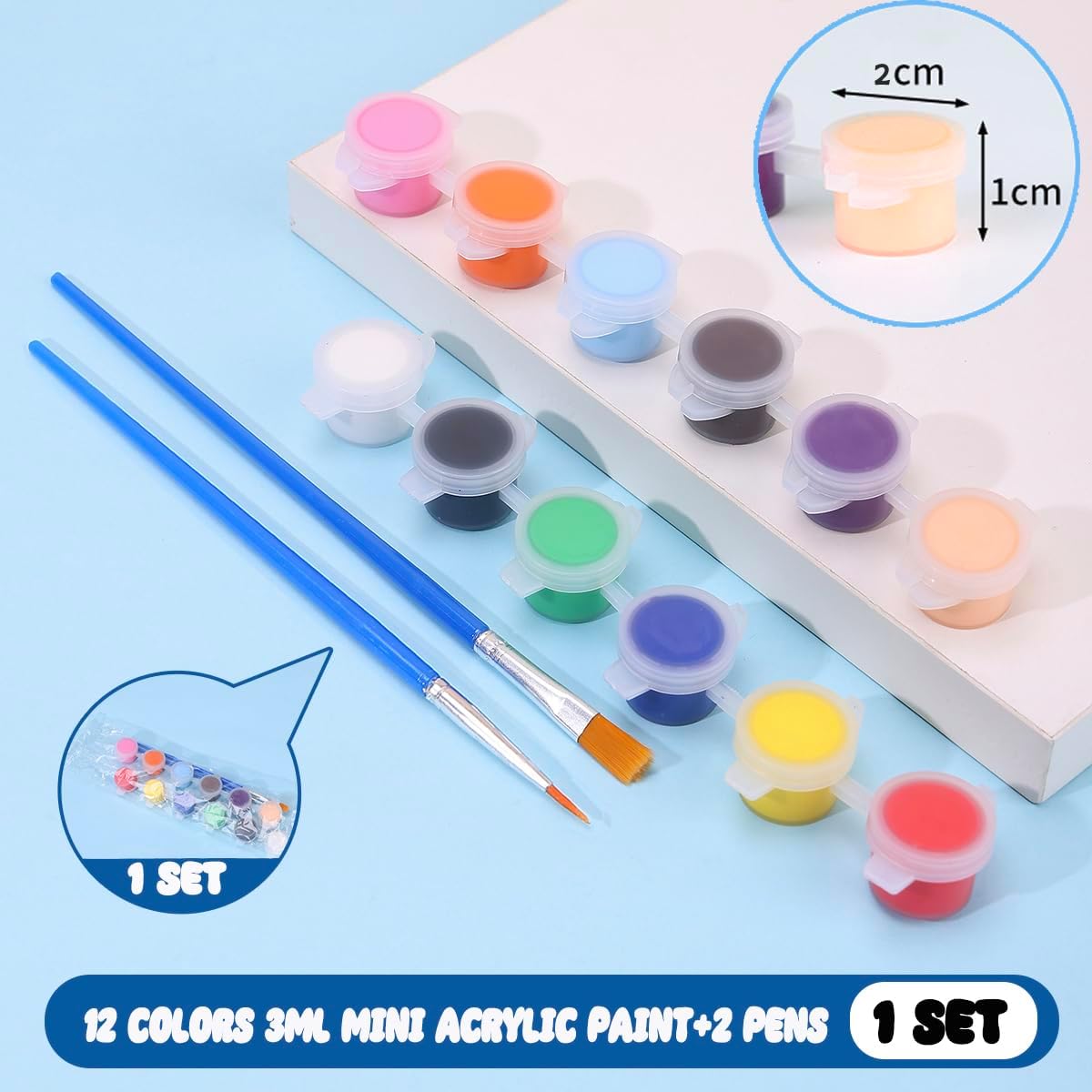10 Pack Mini Acrylic Paint Set, 12 Colors Washable Paint Strips for Kids & Adults - Includes 20 Brushes (10 Flat + 10 Pointed), kids Paint Kits for Easter Eggs, Birthday, Classroom Party, Art Gifts