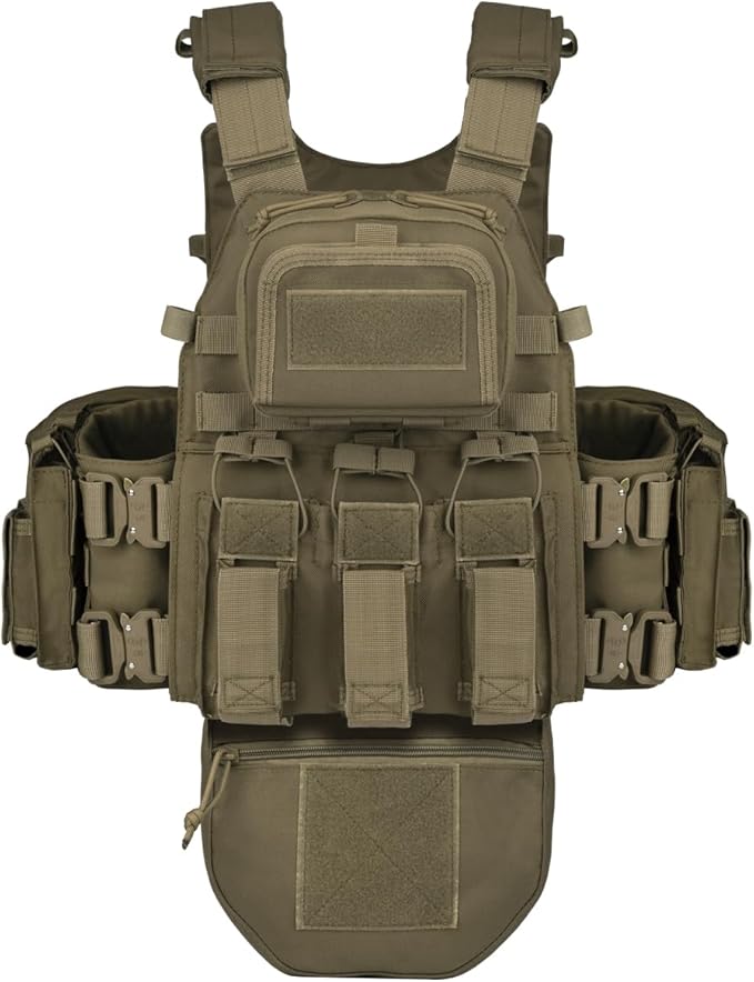 BOMTURN Great Tactical Outdoor Vest for Men Multifunctional Modular Molle Vest with Metal Buckles