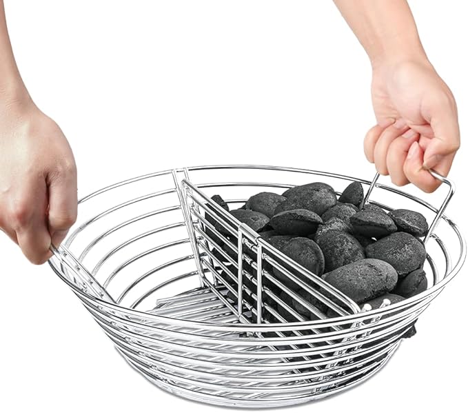 The Accessories for Big Green Egg, Ash Charcoal Basket for Large BGE, Parts for Big Green Egg, Stainless Steel Grill Ash Baskets for The Large(L) BGE and Kamado the Joe Classic(with Divider)
