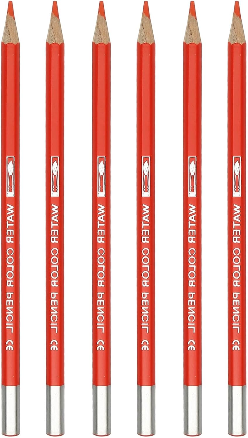 PATIKIL Watercolor Pencil, 6Pcs Water Soluble Pencils for Blending, Coloring, Sketch Drawing, Painting, Orange Red
