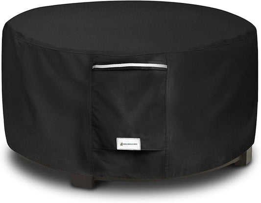 Seal Skin Covers Outdoor Fire Pit Cover – Round 32” Dia X 13.5”H, Heavy Duty Waterproof Fabric with PVC Coating, Windproof, Tear & Weather Resistant Fire Table Cover for Patio, Black