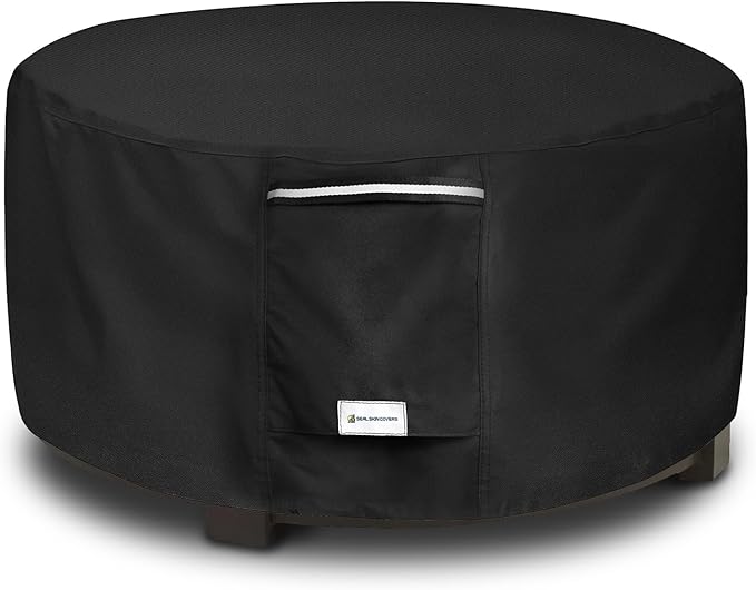 Seal Skin Covers Outdoor Fire Pit Cover – Round 32” Dia X 16”H, Heavy Duty Waterproof Fabric with PVC Coating, Windproof, Tear & Weather Resistant Fire Table Cover for Patio, Black