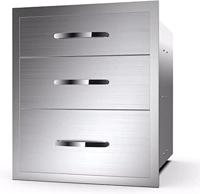 Stainless Steel Outdoor Kitchen Drawers - 3-Drawer BBQ Drawer, Built-in, Flush Mount - 20Wx23Dx27H