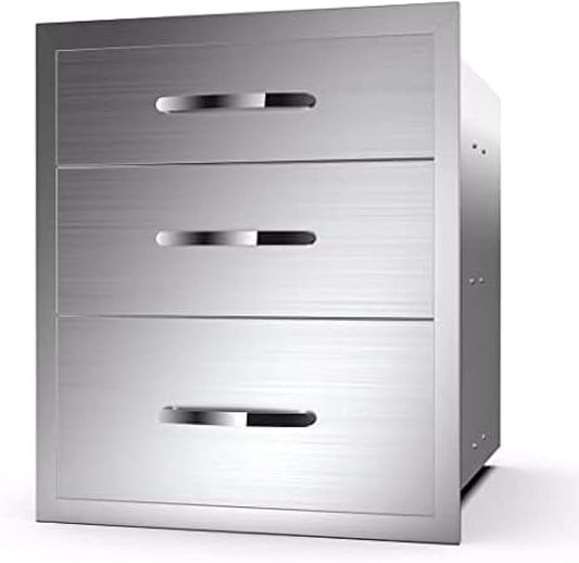 Stainless Steel Outdoor Kitchen Drawers - 3-Drawer BBQ Drawer, Built-in, Flush Mount - 20Wx23Dx27H