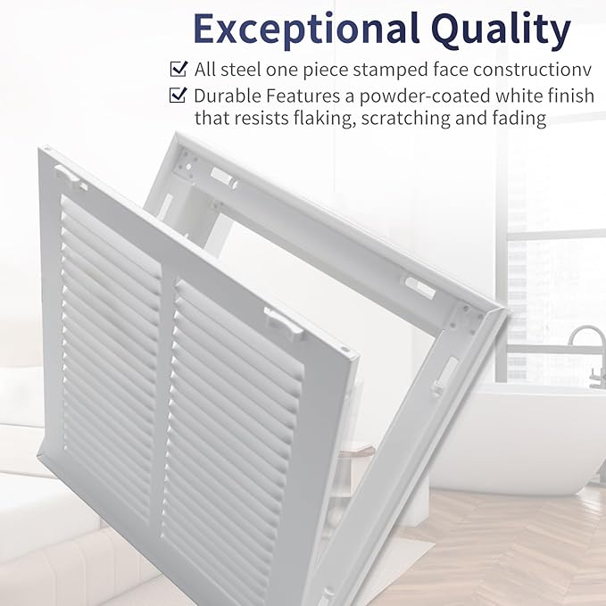 10"W x 10"H [Duct Opening Size] Steel Return Air Filter Grille - Removable Face/Door for 1 inch Filters -HVAC Vent Cover Grill - White [Outer Dimensions: 12 5/8"W X 12 5/8"H]