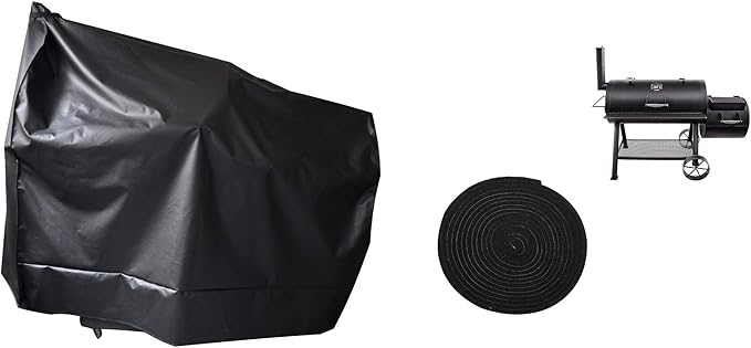 Heavy Duty Charcoal Grill Offset Smoker Cover, Outdoor Smokestack BBQ Cover, Special Fade and UV Resistant Material, Fits Brinkmann Trailmaster, Char-Broil, Dyna-Glo and More Black