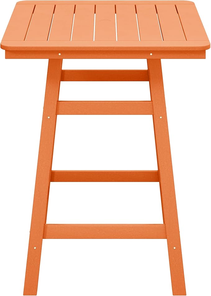 Costaelm Outdoor Bar Table, 37" Counter Height Square Patio Cocktail Bar Table with Umbrella Hole, Patio Bistro Dining Pub Table for Front Porch Deck Backyard Garden, Orange