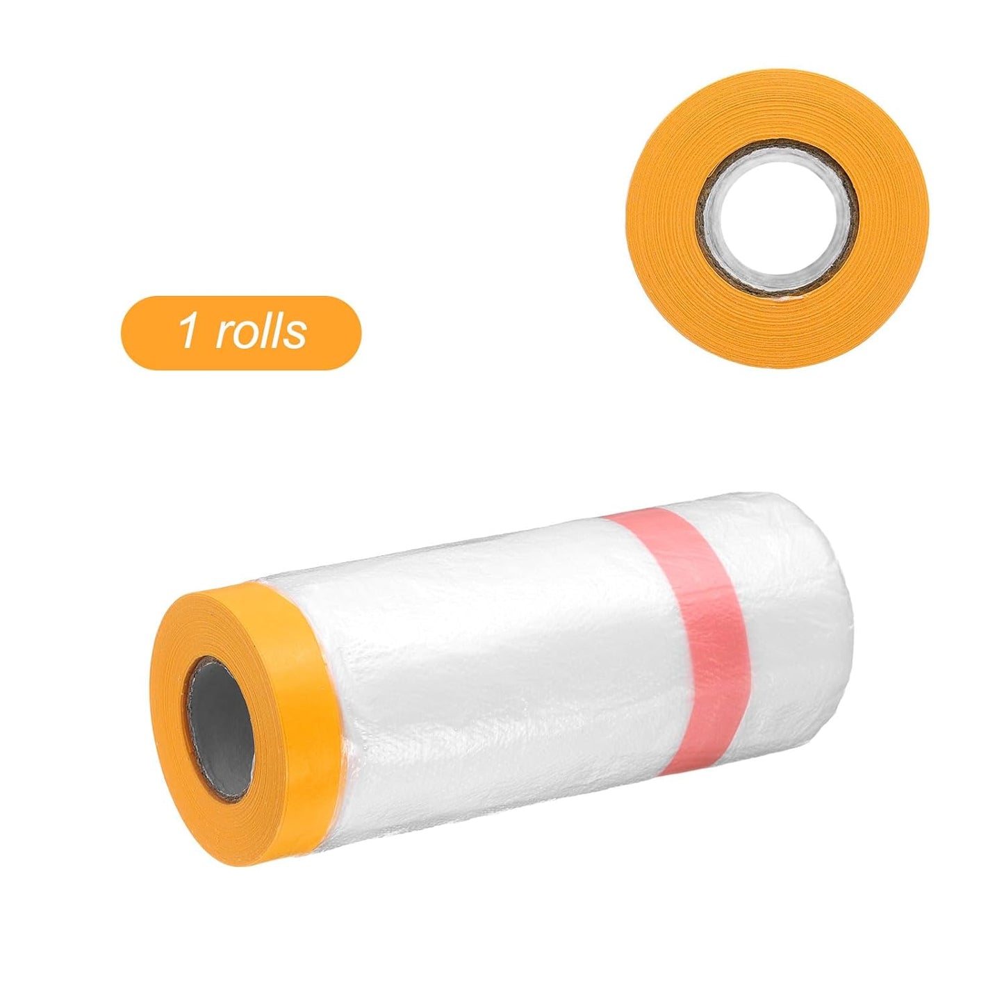 HARFINGTON Pre-Taped Masking Film 43.3" x65.6ft Double Adhesive Tape and Drape Painters Plastic Drop Cloth Film with Tape Plastic Sheeting for Automotive Painting Covering