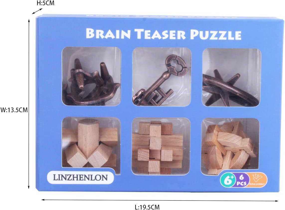 Brain Teaser Puzzle for Adults Puzzles Metal Hole Lock Adult Educational Toy Jigsaw IQ Puzzle（6 Pack） (Gold)